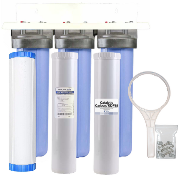 20-inch 3 Stage High Flow Whole House Filter for Iron, Hydrogen Sulfide, Heavy Metals, Low pH and Acidic Water
