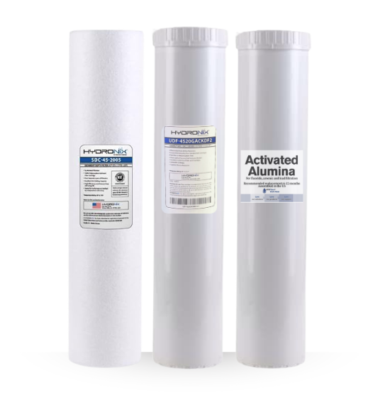 20-inch High Flow 3 Stage Filter Kit with GAC/KDF 55, Activated Alumina, and Sediment Filters