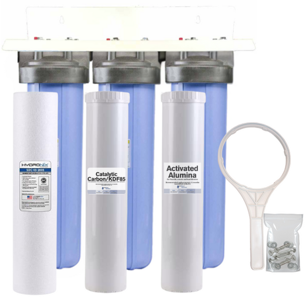 20-inch 3 Stage High Flow Whole House Filter for Fluoride, Arsenic, Iron, Hydrogen Sulfide & Heavy Metal Removal