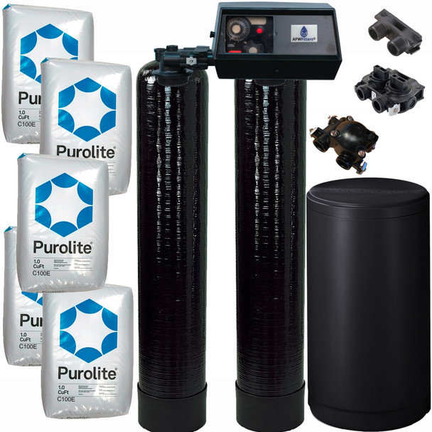 Dual Alternating Tank 2.5 cubic Foot (80k) Fleck 9100 On Demand Whole Home Water Softener with Purolite C100E Resin
