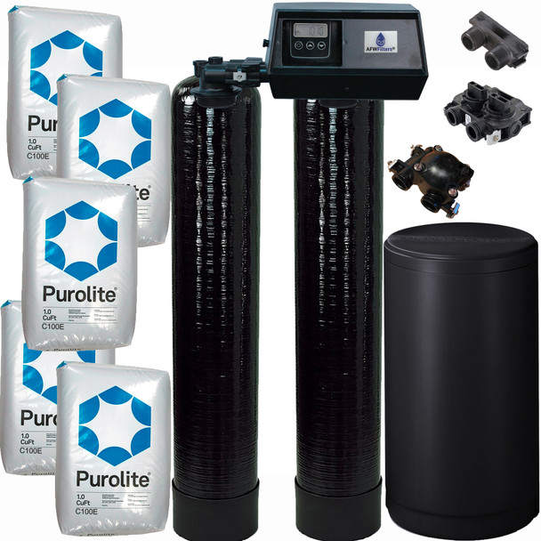 Dual Alternating Tank 2.5 cubic Foot (80k) Fleck 9100SXT On Demand Whole Home Water Softener with Purolite C100E Resin, Pentair tank