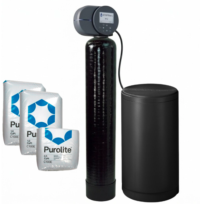 Premium 80k Water Softener with Purolite C100E Resin Fleck 2510AiQ (formerly 2510SXT), Pentair tank