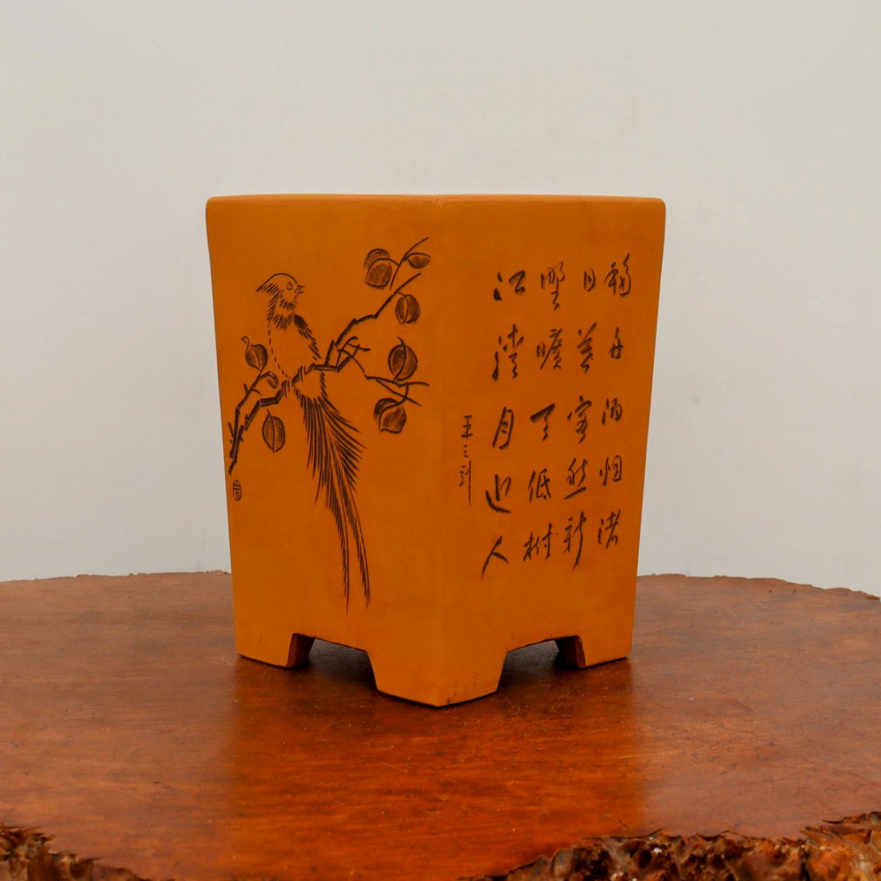 8yixingzisha pottery paint carven flowers bird flower Bonsai