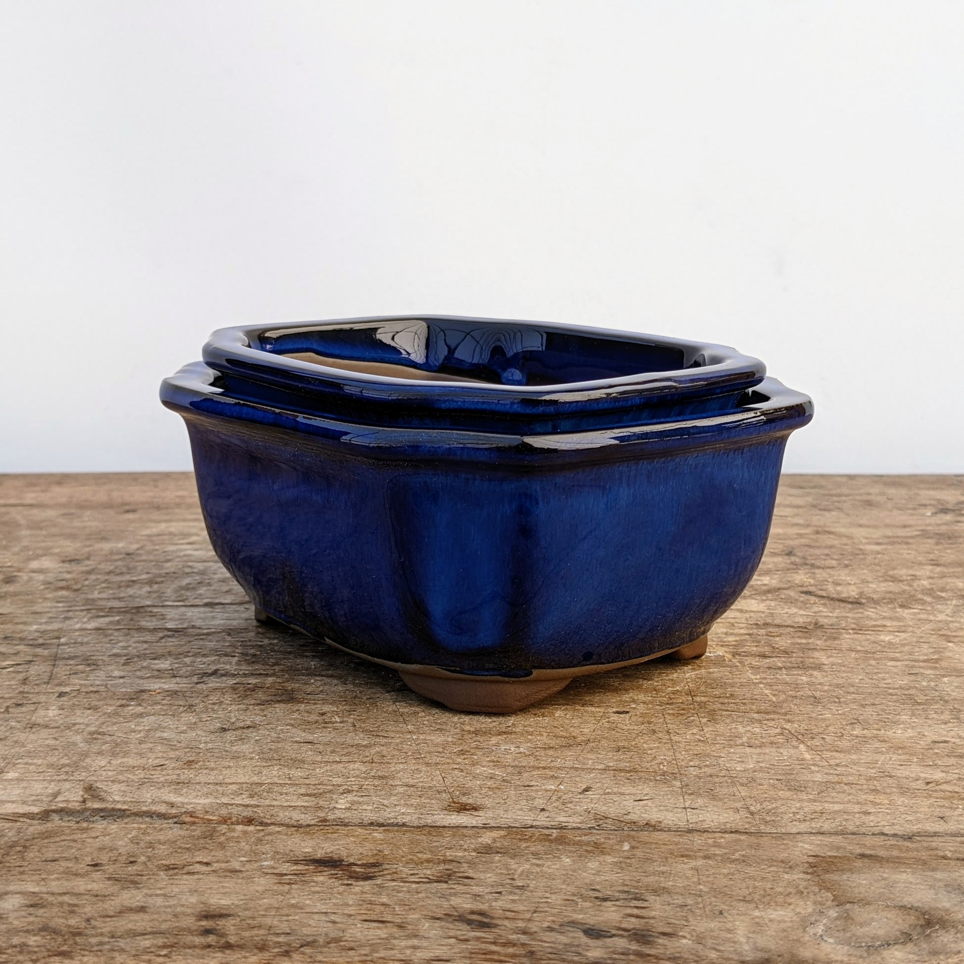 11" Blue Glazed Pot with Free Drainage Mesh at New England Bonsai