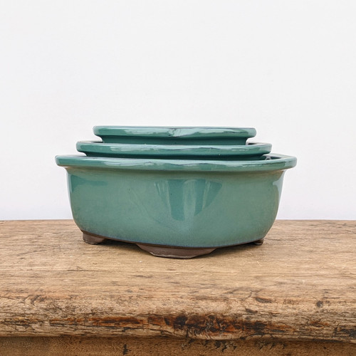 Oribe Glazed Bonsai Pot (Light Green)