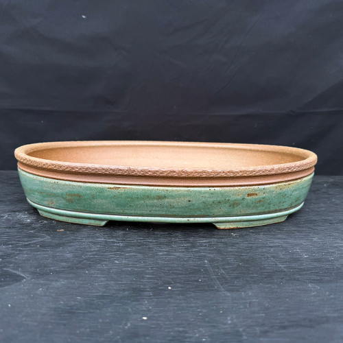 16.75” Green Glazed Oval Handmade Jack Hoover Pot No. 627