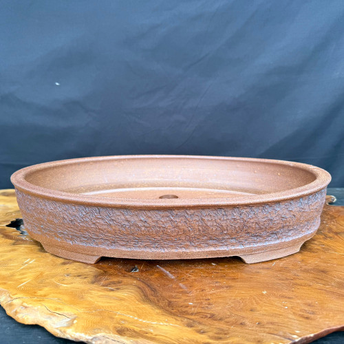 17" Handmade Oval Bonsai Pot by Jack Hoover – Textured Bark Brown  – No. 695 17" Handmade Oval Bonsai Pot by Jack Hoover – Textured Bark Brown  – No. 695
