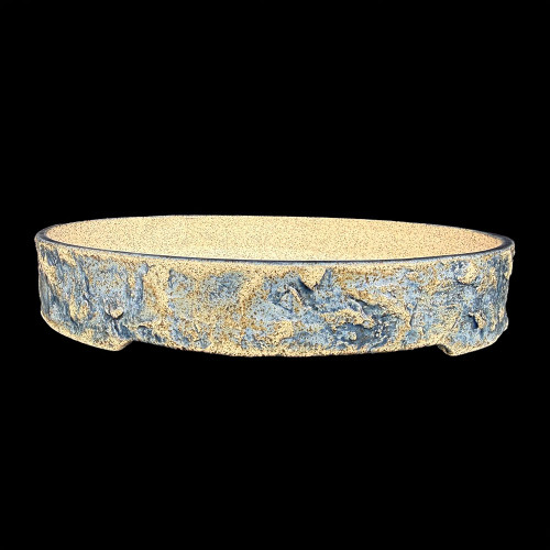 11" Andy Arnault Shallow Landscape Textured Bonsai Pot – Blue Slate & Sandstone No. 708