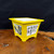 5 ¾" Tall Hand-Painted Yellow Glazed Yixing Bonsai Pot – Landscape & Calligraphy Panels (NEBG. 1073)