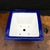 6 ½" Square Hand-Painted Blue Glazed Bonsai Pot – Scenic & Script Panels (NEBG. 1074)