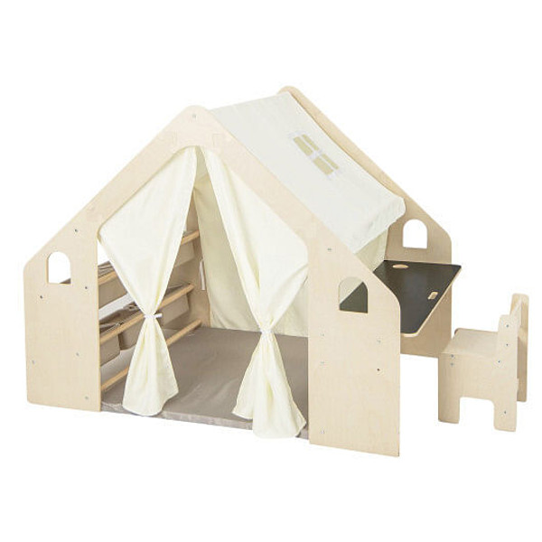 6-in-1 Kids Play Tent Playhouse with Blackboard 6 Storage Bins and Floor Cushion-Beige - Color: Bei 6-in-1 Kids Play Tent Playhouse with Blackboard 6 Storage Bins and Floor Cushion-Beige - Color: Bei