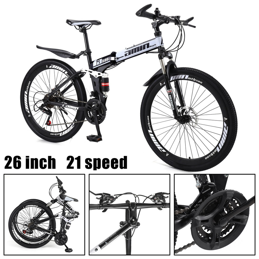 26 Inch 21 Speed Folding Mountain Bike for Sale Full Suspension Speed MTB Bicycle with Bike Lock+Air Pump