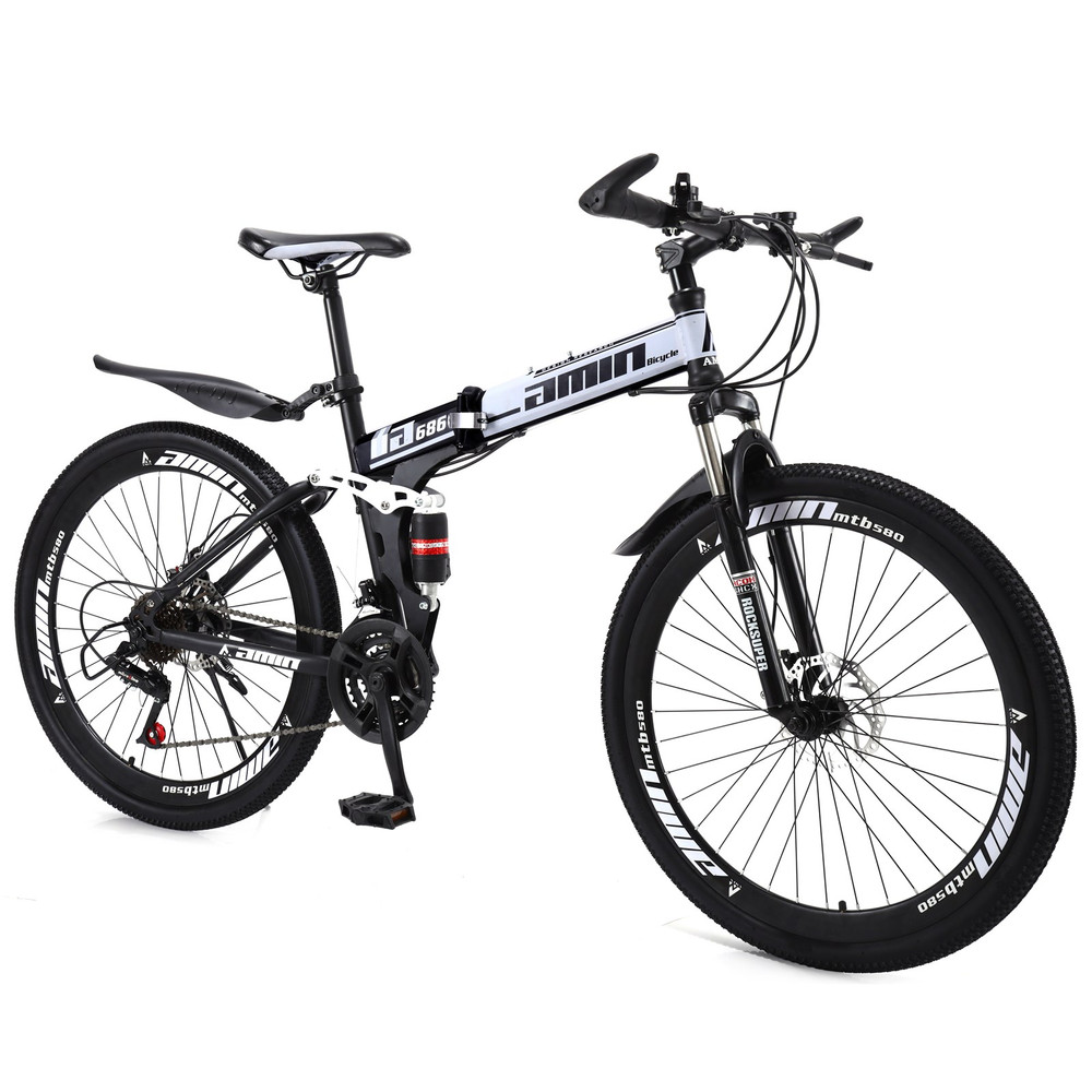 26 Inch 21 Speed Folding Mountain Bike for Sale Full Suspension Speed MTB Bicycle with Bike Lock+Air Pump