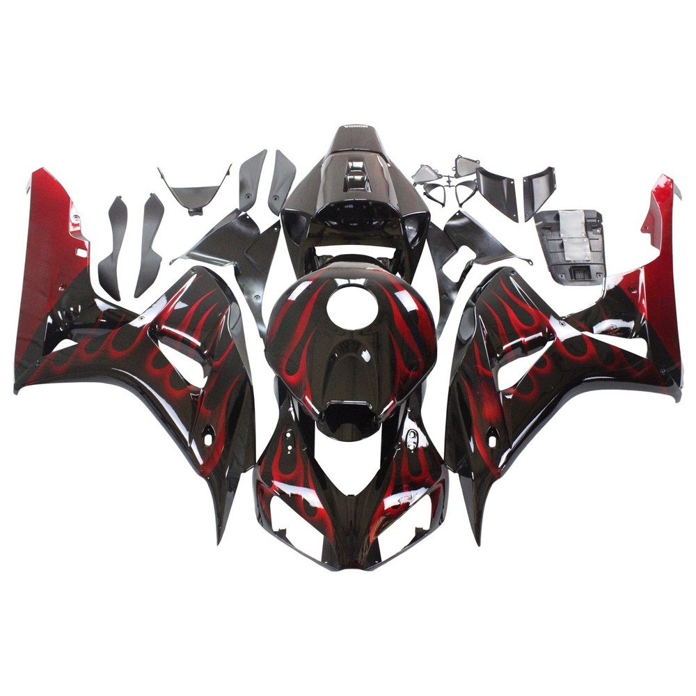 2006-2007 Honda CBR1000RR Black & Red Flame Racing Amotopart Fairings
