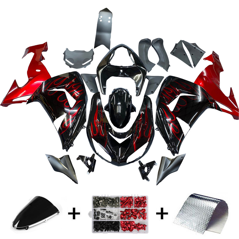 Red Flames Injection Fairing Kit Plastic Fit for Kawasaki ZX10R 2006 2007