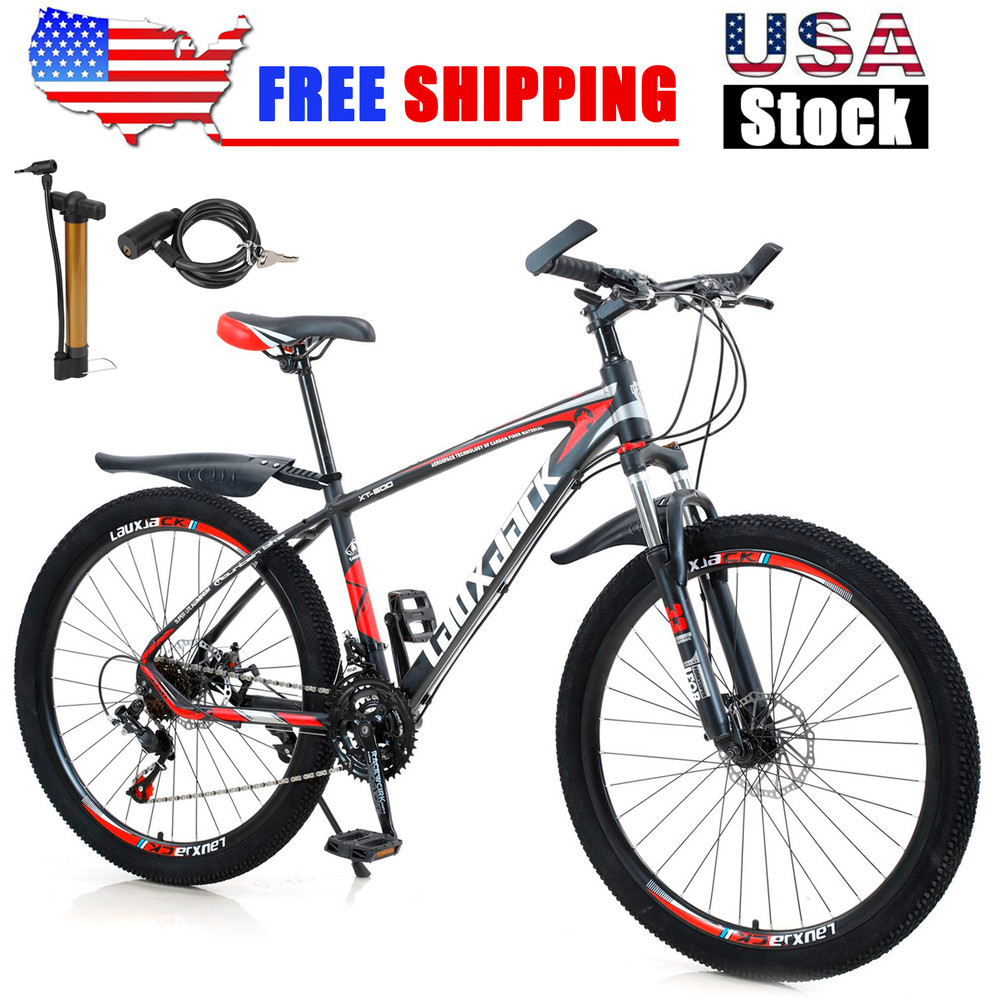 27.5 inches Mountain Bike 21 Speed Bikes Bicycle MTB Black&Red with Bike Lock+Air Pump