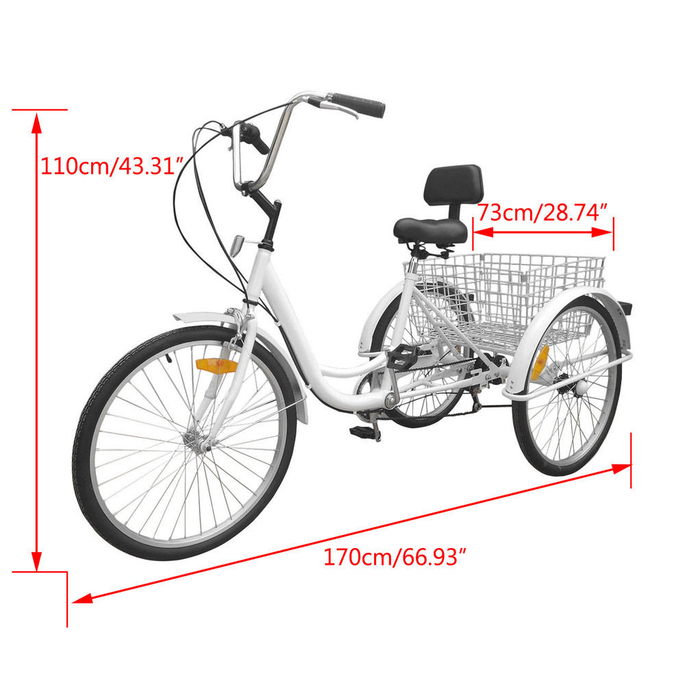 7-Speed 24" Adult 3-Wheel Tricycle Cruise Bike Bicycle With Basket White