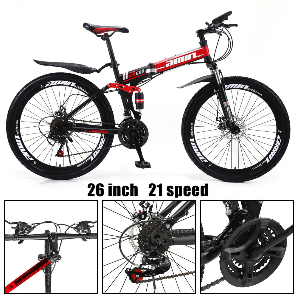 26 Inch Folding Mountain Bike 21 Speed for Sale with Bike Lock+Air Pump