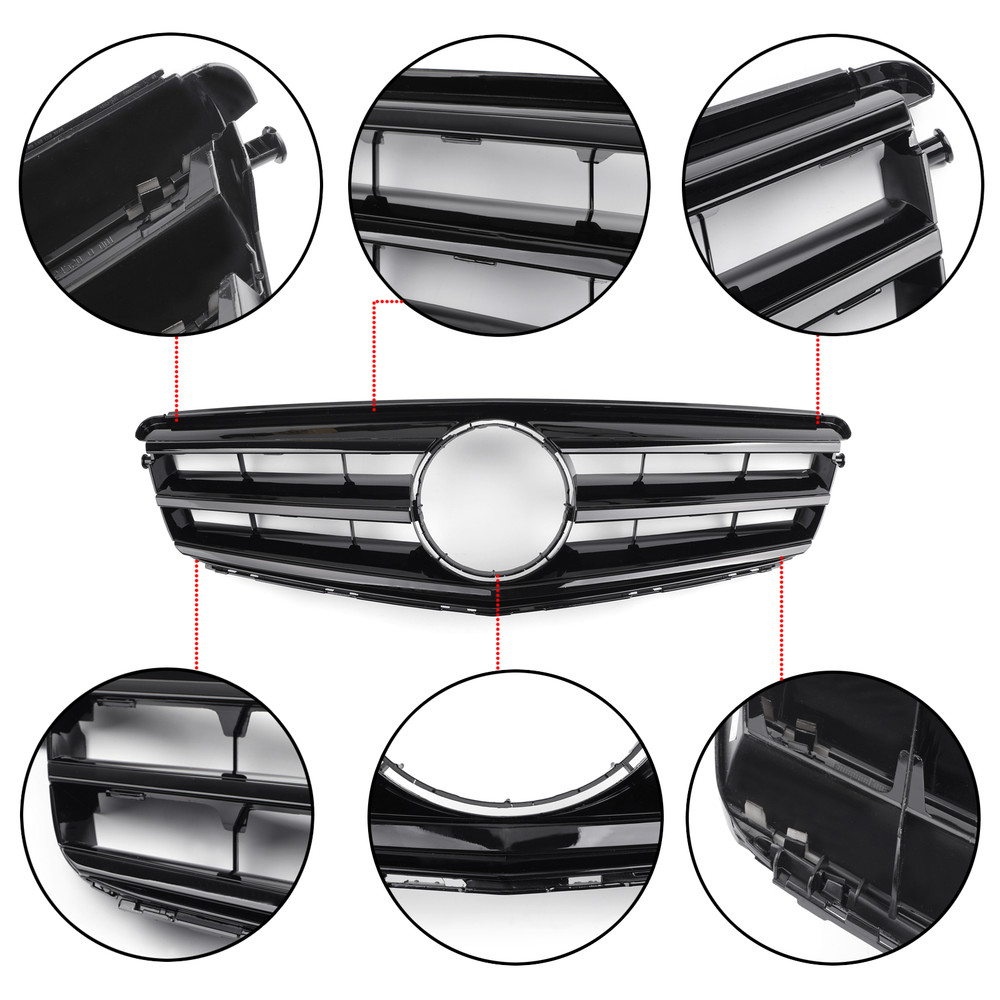 2008-2014 Benz C Class W204 C300 C350 LED Black Chrome Front Grill Grille Generic