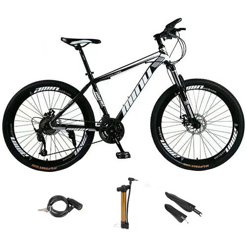 MTB Mountain Bike 26" Wheels 21 Speed Bicycle Disc Black Bicycles+Bike Lock+Air Pump