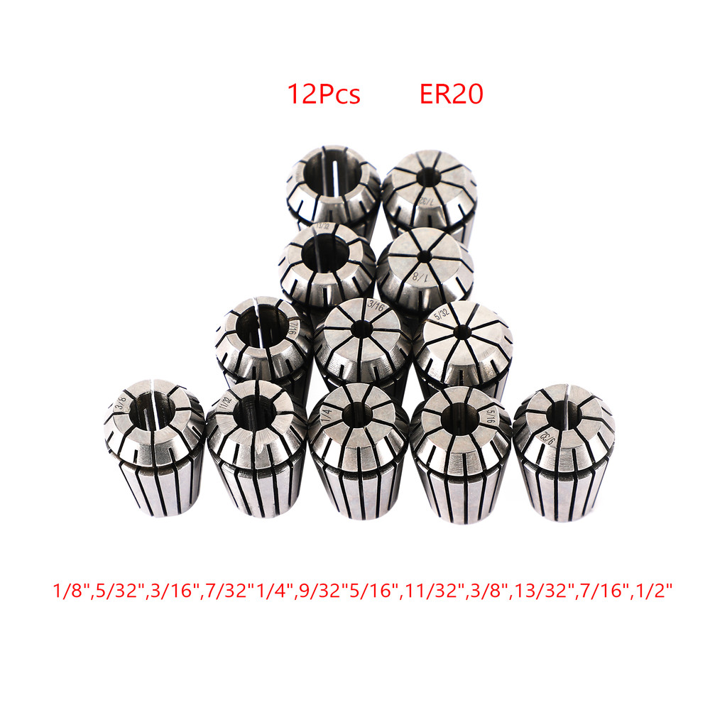 12Pcs ER20 Spring Collet Set For CNC Milling Lathe Tool Engraving Machine Steel
