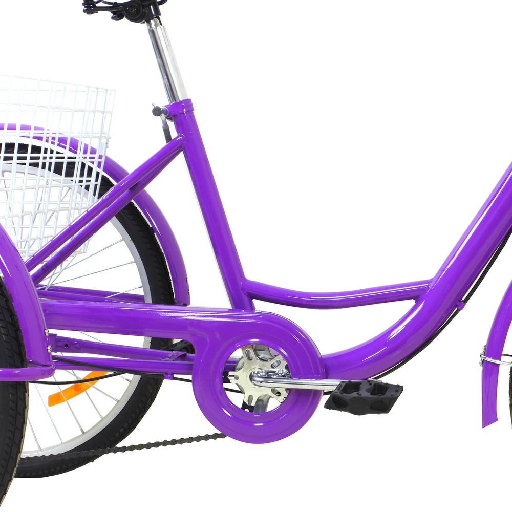 7-Speed 24" Adult 3-Wheel Tricycle Cruise Bike Bicycle With Basket purple