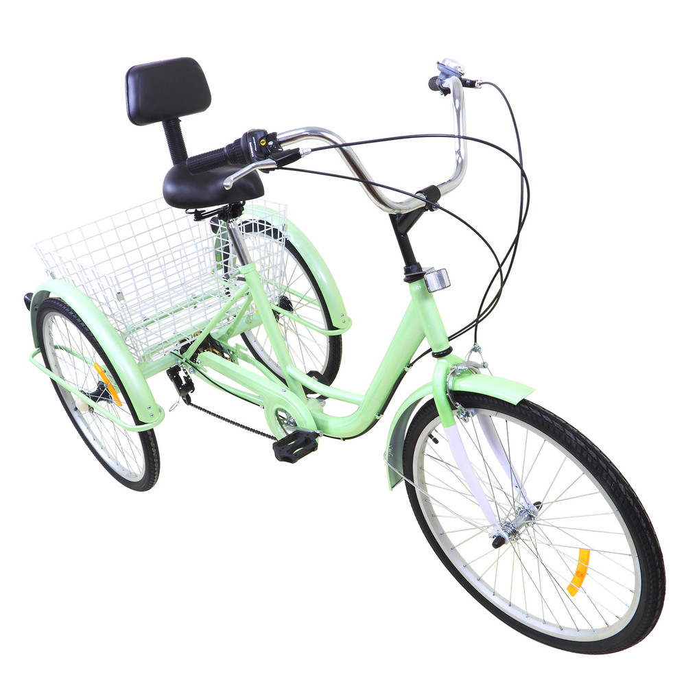 7-Speed 24" Adult 3-Wheel Tricycle Cruise Bike Bicycle With Basket Cyan