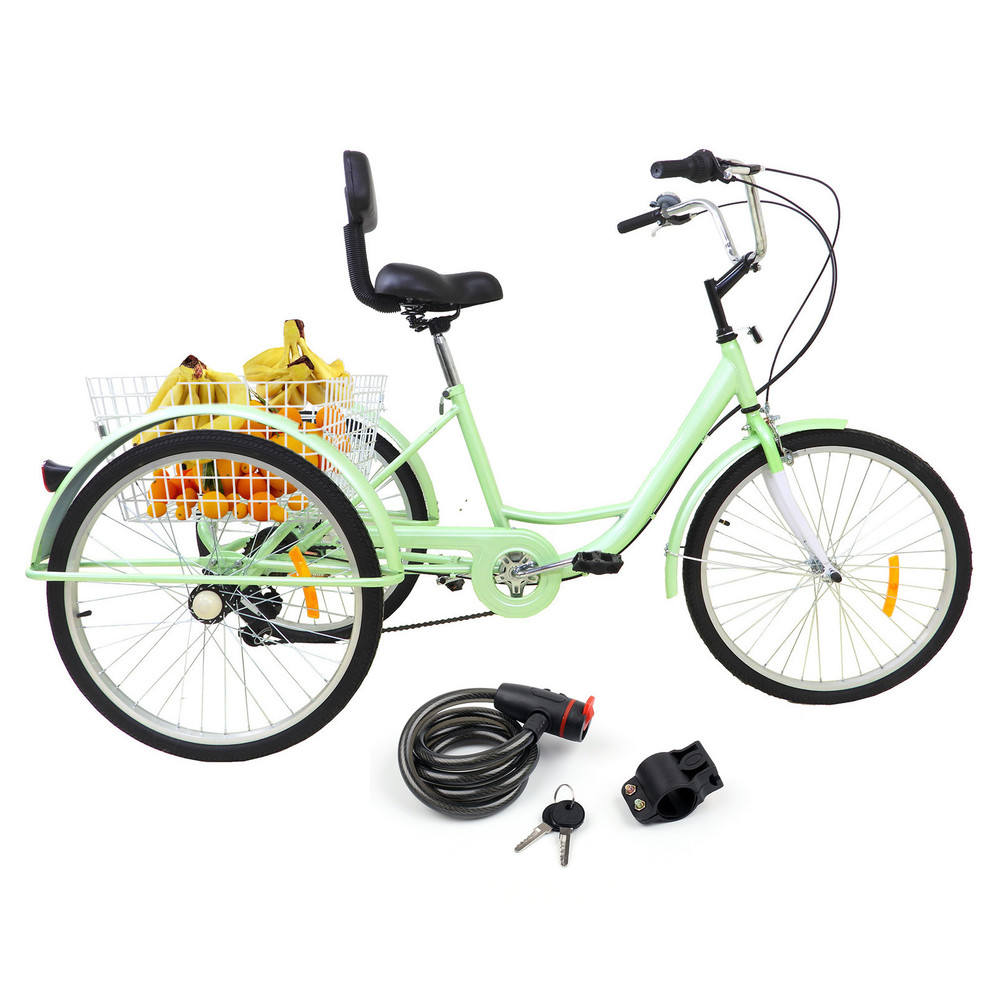 7-Speed 24" Adult 3-Wheel Tricycle Cruise Bike Bicycle With Basket Cyan