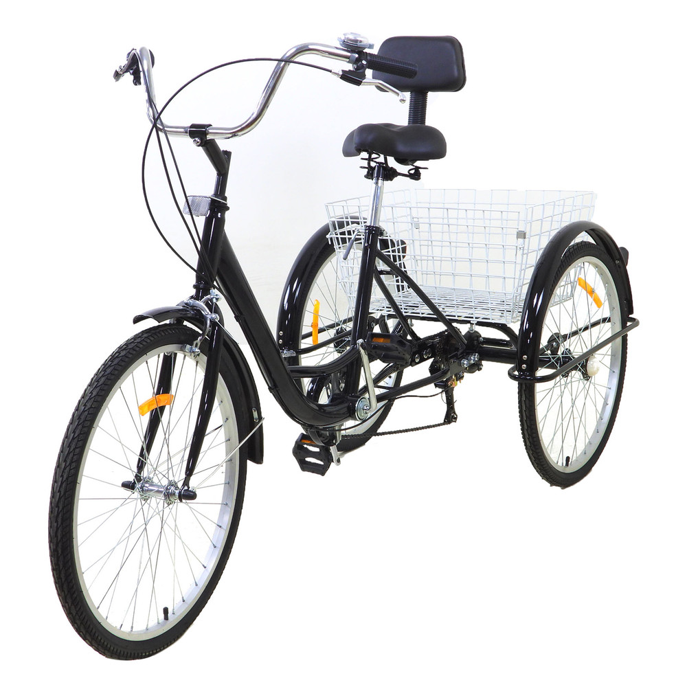 7-Speed 24" Adult 3-Wheel Tricycle Cruise Bike Bicycle With Basket Black