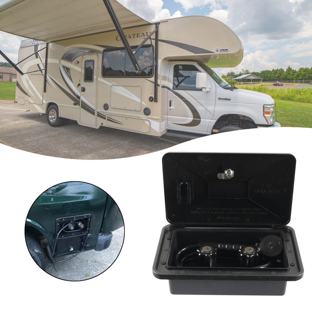 External Caravan RV Shower Box Kit Exterior Faucet Camper Trailer Boat Black