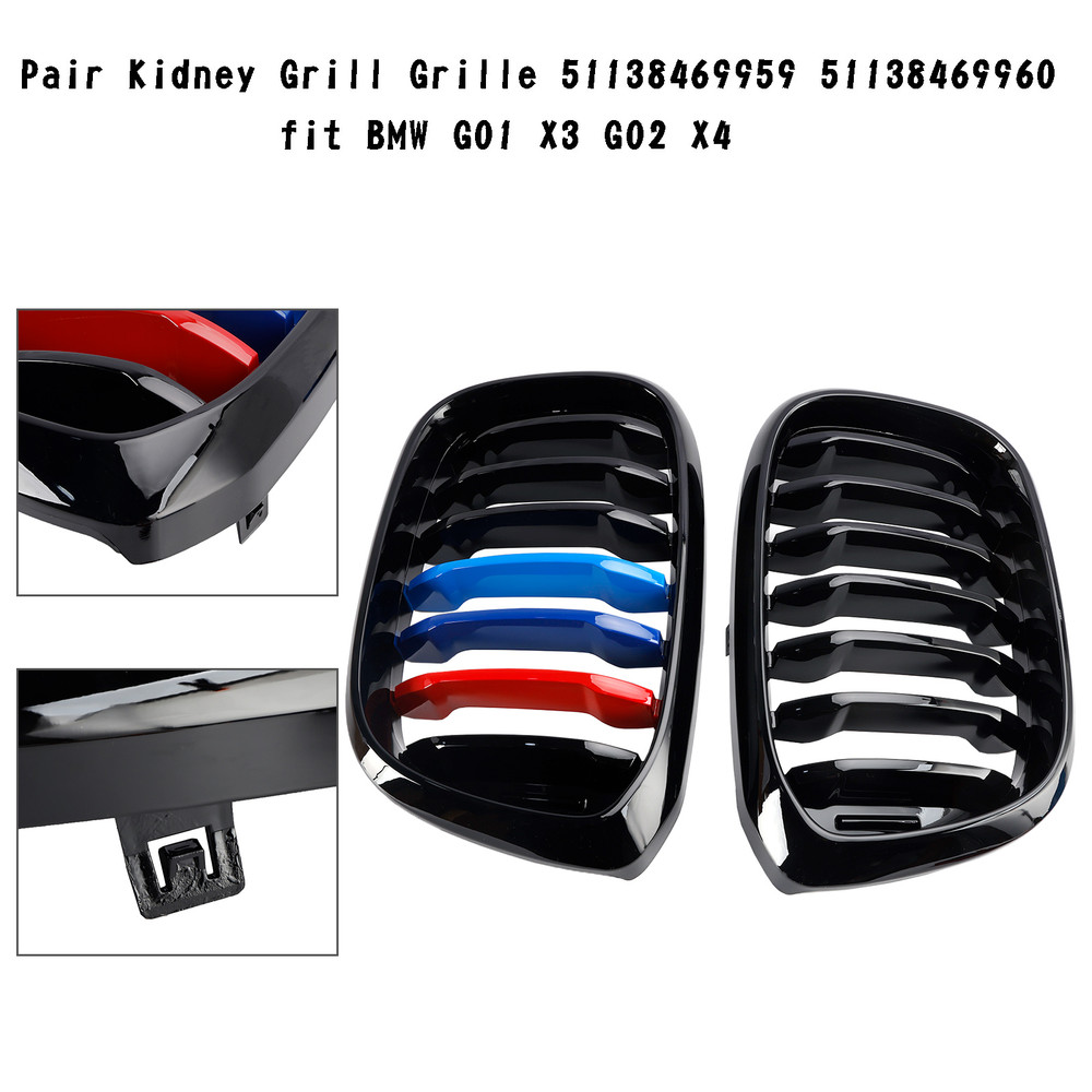 Pair M-Color Kidney Grill Grille 51138469959 fit BMW G01 X3 G02 X4 Gloss Black