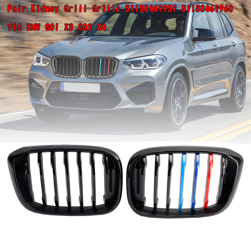 Pair M-Color Kidney Grill Grille 51138469959 fit BMW G01 X3 G02 X4 Gloss Black