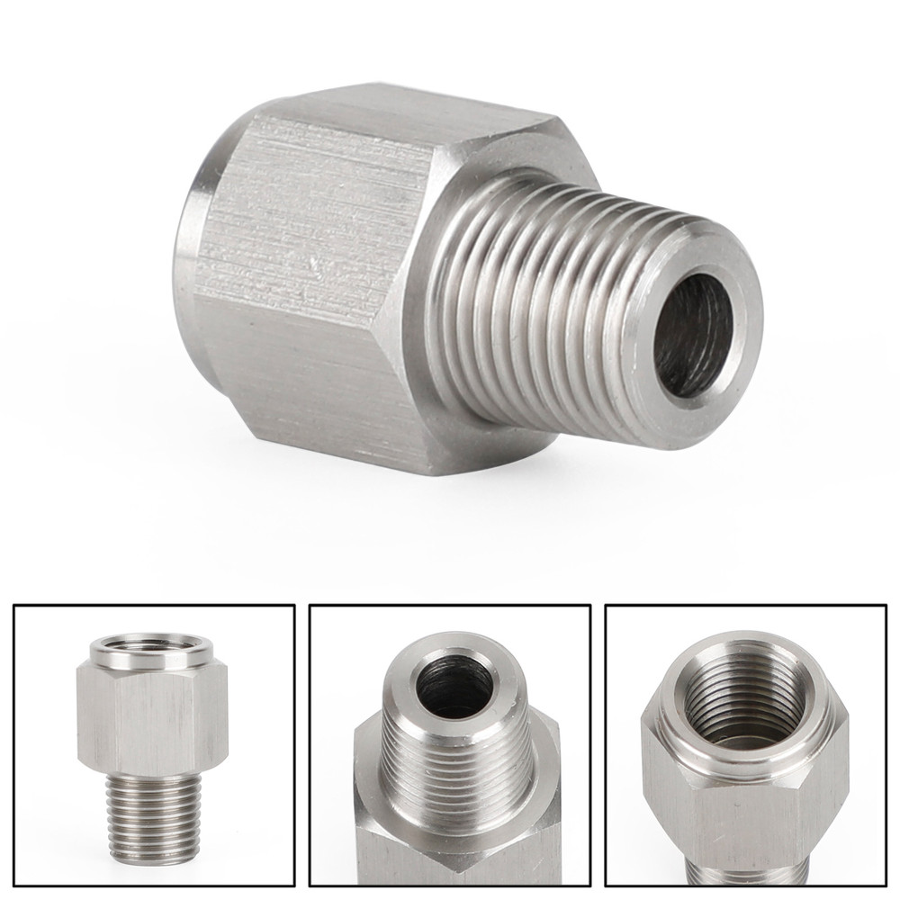 1/8" NPT Male to M10x1.0 Female Stainless Steel Oil Pressure Gauge Adapter