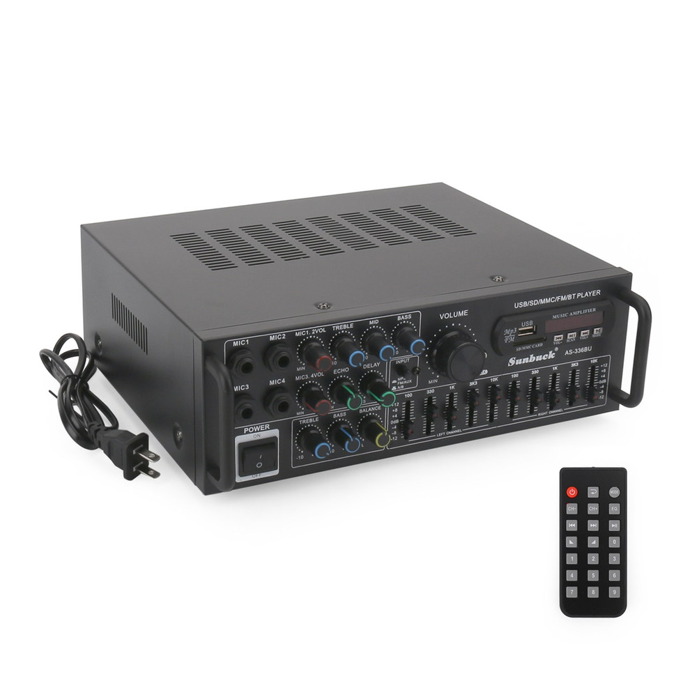 Bluetooth 5.0 HiFi Sunbuck 2000W Stereo Power Amplifier Karaoke FM USB SD AUX