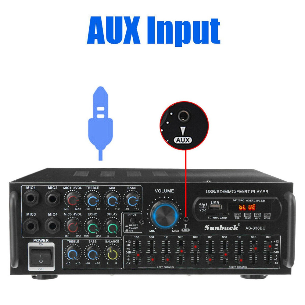 Bluetooth 5.0 HiFi Sunbuck 2000W Stereo Power Amplifier Karaoke FM USB SD AUX