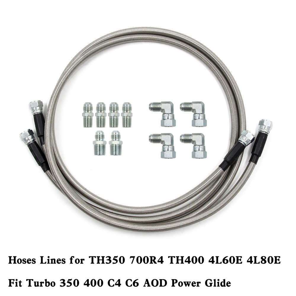 52" Length SS Braided Transmission Cooler Hose Lines For TH350 700R4 TH400