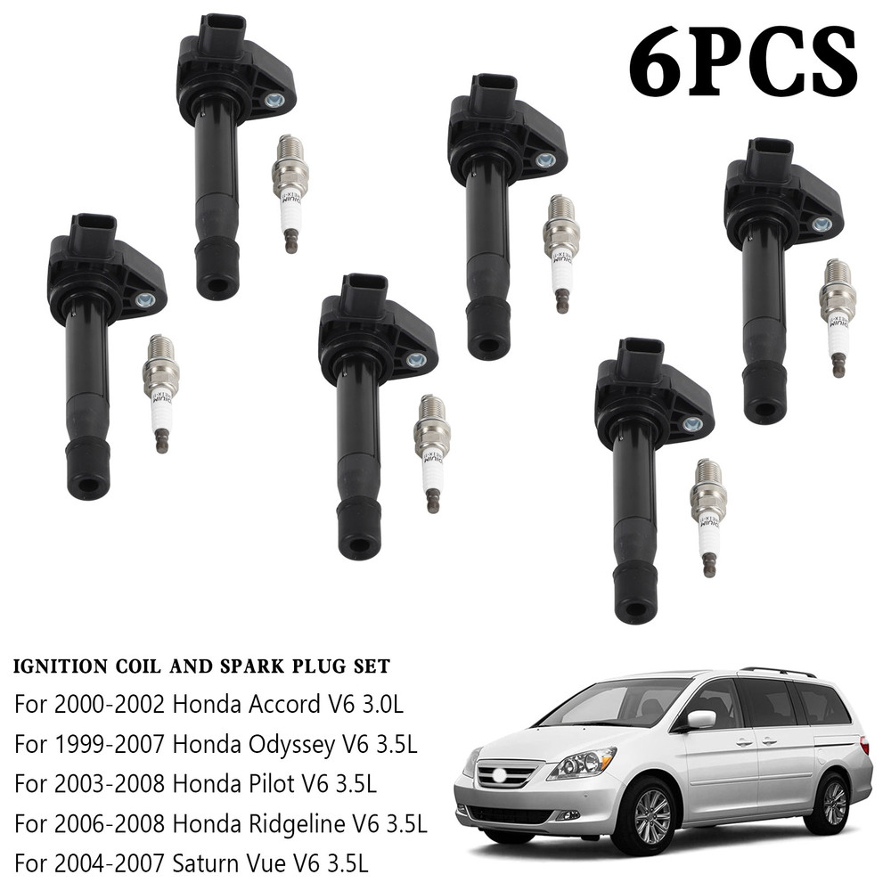 6X Ignition Coils+6X Spark Plugs Set UF242 For Honda Odyssey 3.5L 1999-2007
