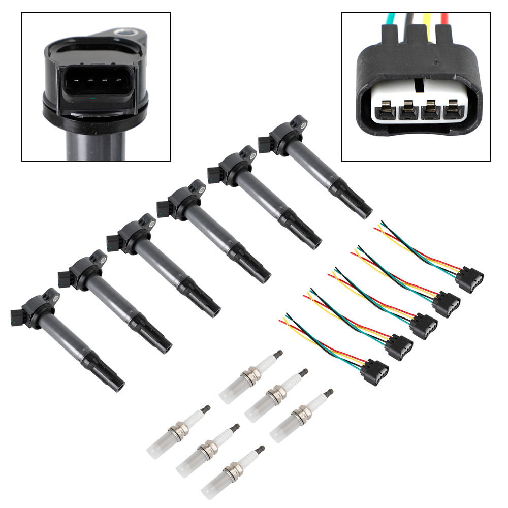 6 Ignition Coils+Connectors+Spark Plug UF487 90919-02251 For Toyota Sienna 3.5L