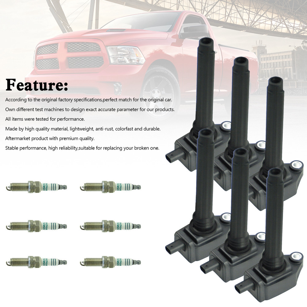 6pcs Ignition Coil +Spark Plug UF648 For Dodge Chrysler Ram Jeep 3.6L