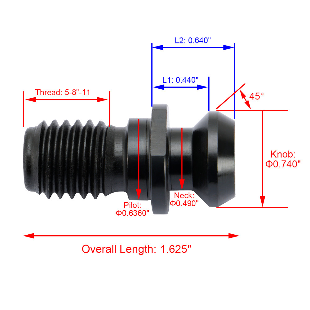 10Pcs CAT40 45 0.740" Coolant Pull Stud Retention Knob For Mazak Fadal Black
