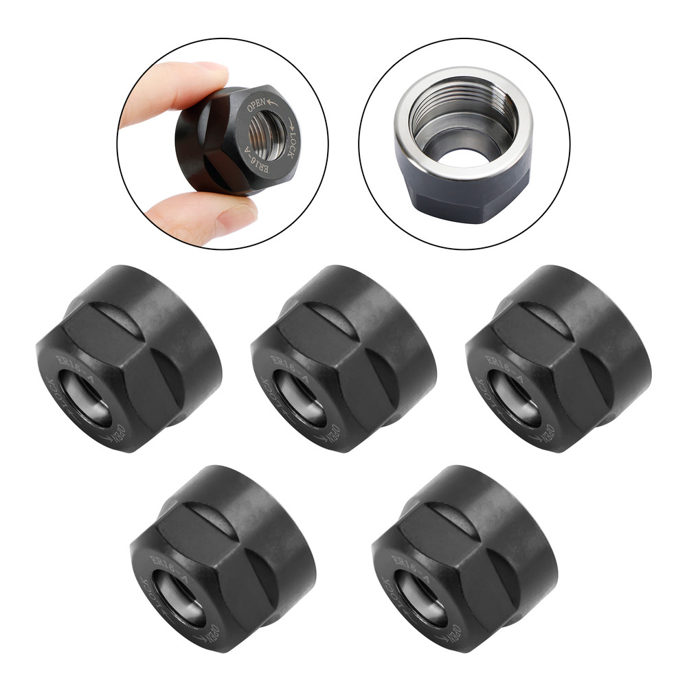 5Pcs ER16-A Type Collet Clamping Nut For ER CNC Milling Chuck Holder Lathe Black