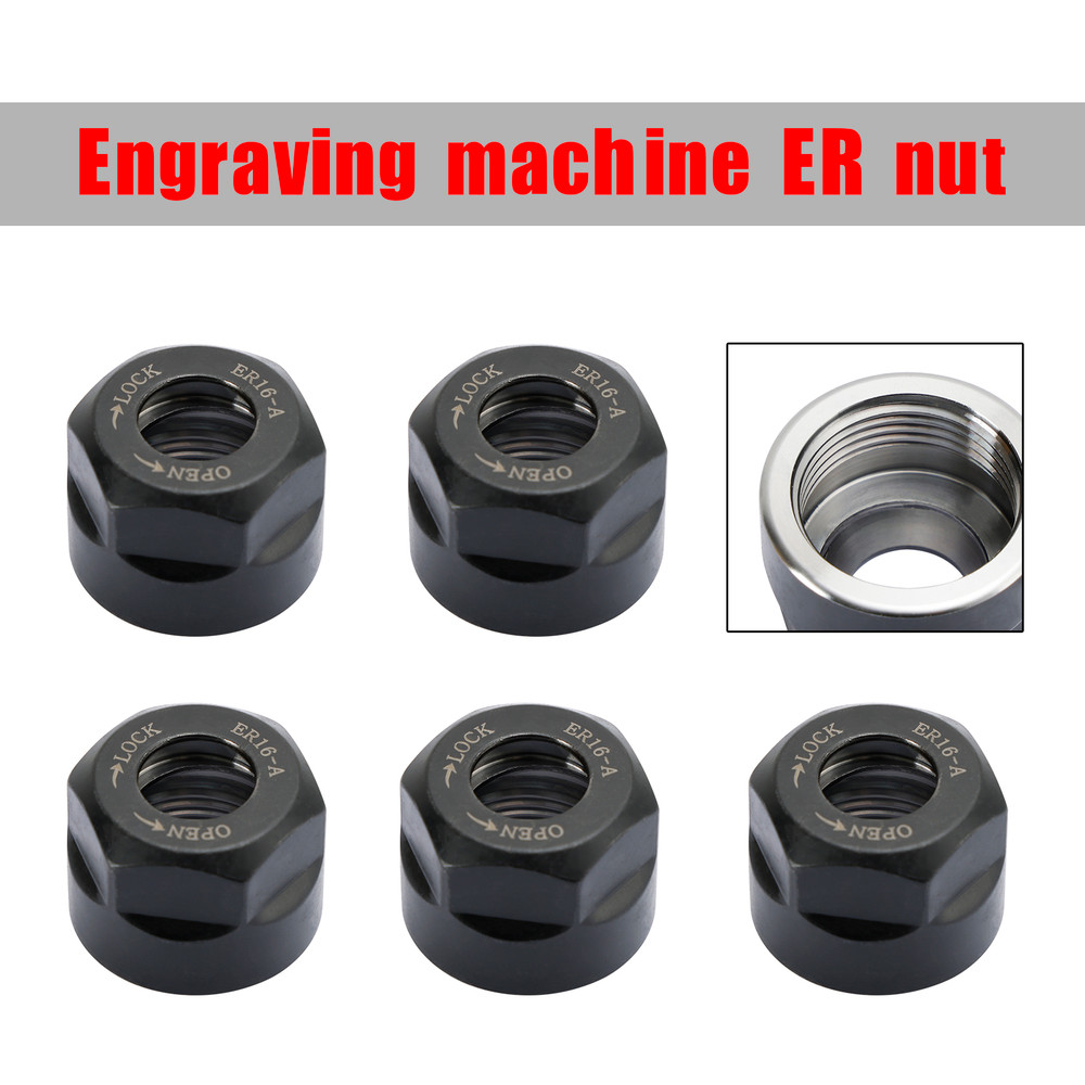 5Pcs ER16-A Type Collet Clamping Nut For ER CNC Milling Chuck Holder Lathe Black