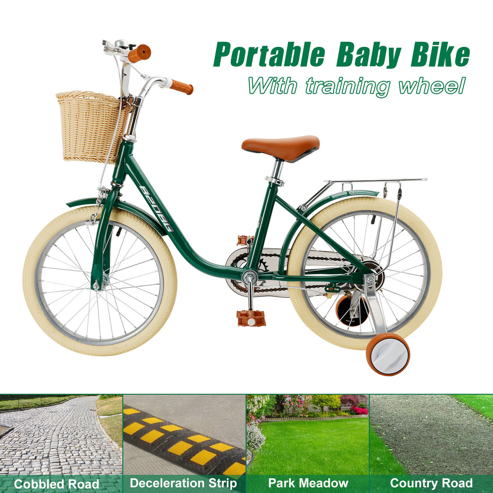 18 inches Kid's Bike Child Bicycle green for Ages 7-9 Years Boys and Girls with Basket