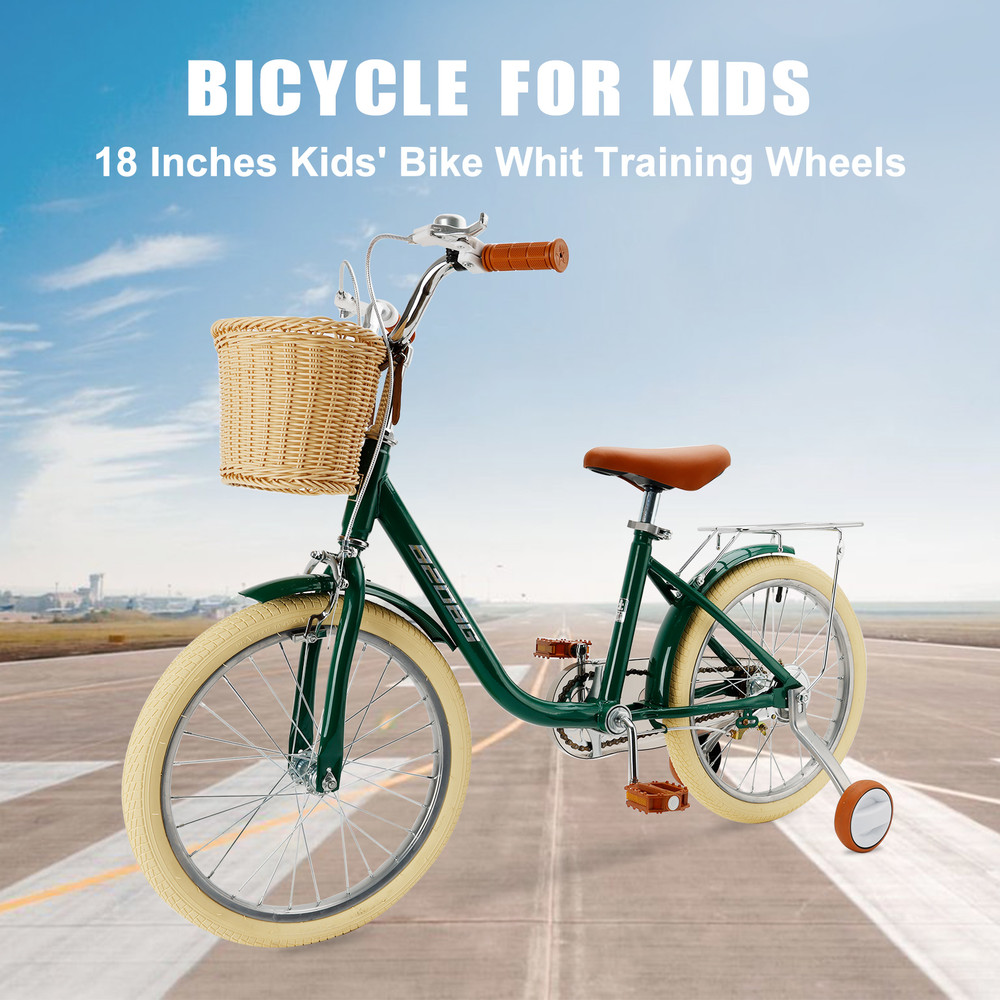 18 inches Kid's Bike Child Bicycle green for Ages 7-9 Years Boys and Girls with Basket