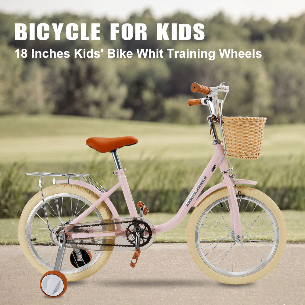18 inches Kid's Bike Child Bicycle pink for Ages 7-9 Years Boys and Girls with Basket