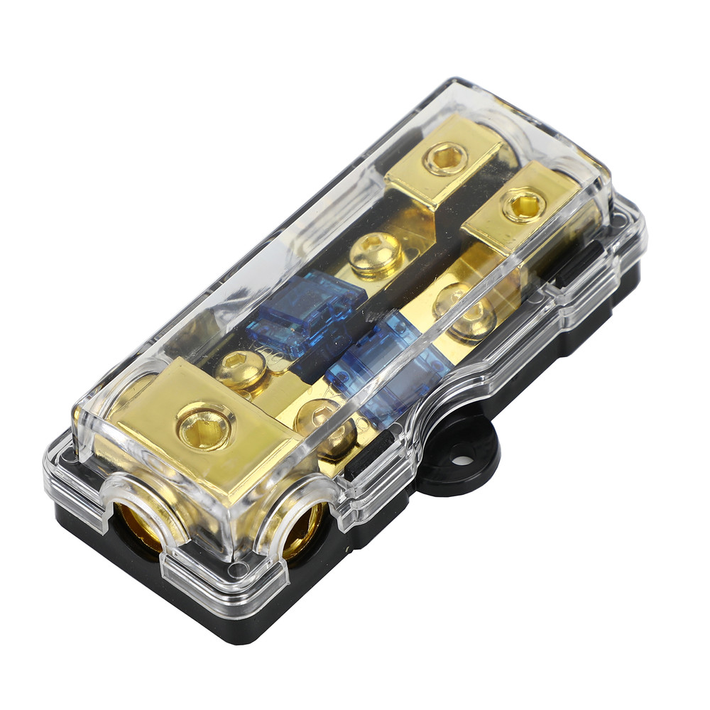 2 Way Mini ANL Blade Fuse Block Holder, Copper 0/2/4 Gauge to 4/6/8 Gauge 60 Amp