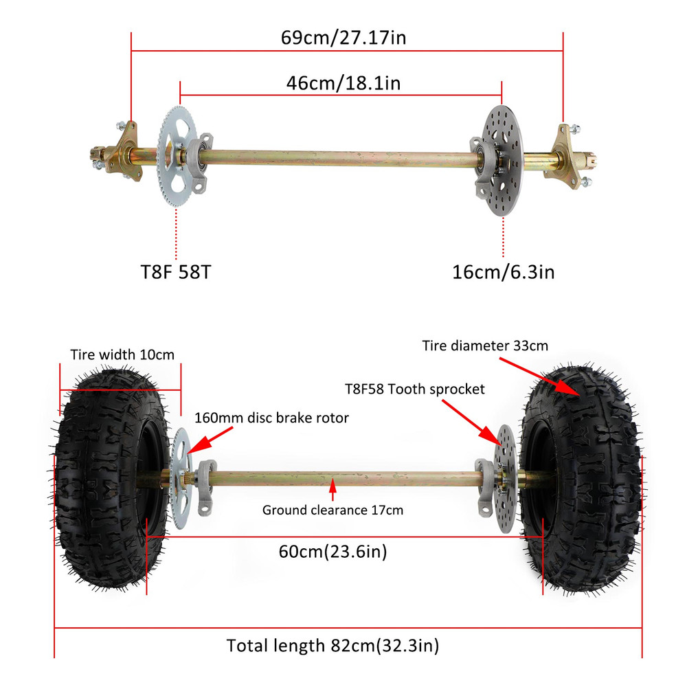 29" Rear Axle Assembly Complete Wheel Hub Kit for Go Kart Quad Trike Drift Bikes