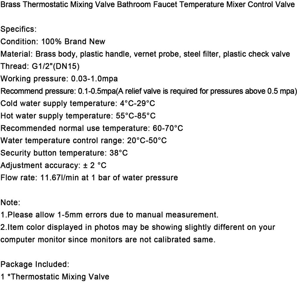 Brass Thermostatic Mixing Valve Bathroom Faucet Temperature Mixer Control Valve