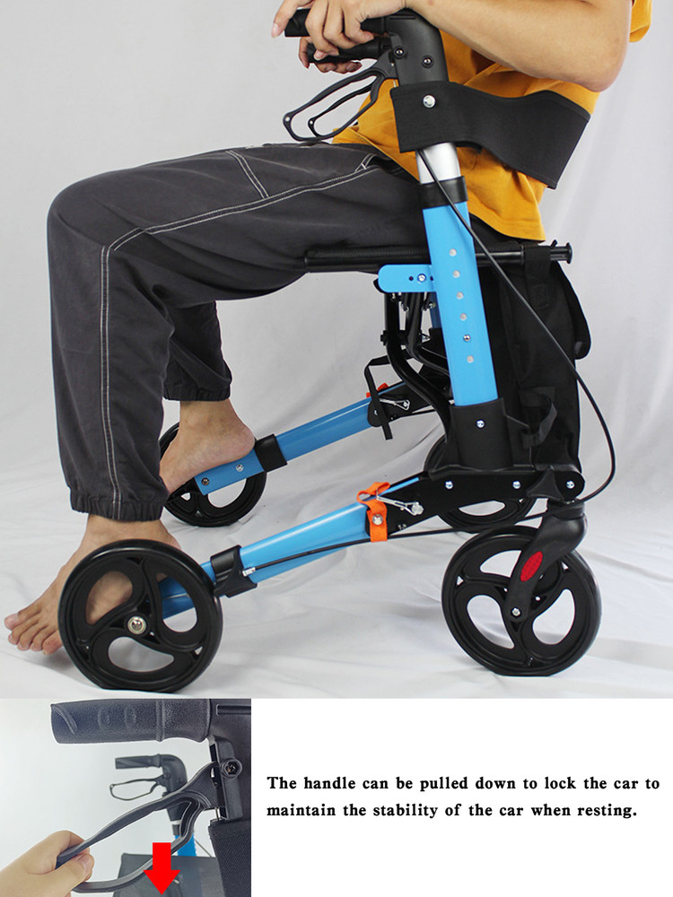 Foldable Rollator Walker with 6 levels of Adjustable Seat 8 Wheels  Compact Folding Design Lightweight Mobility Walking Aid suitable for people of different heights