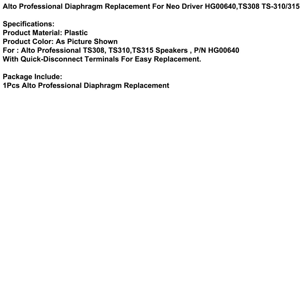 Alto Professional Diaphragm Replacement For Neo Driver HG00640,TS308 TS-310/315